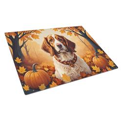 15 x 12 in. Unisex Brittany Spaniel Fall Glass Cutting Board - Large