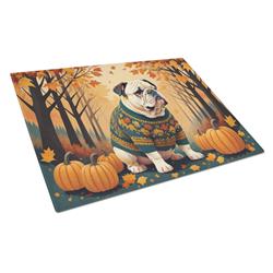 DAC1030LCB 15 x 12 in. Unisex White English Bulldog Fall Glass Cutting Board - Large