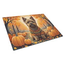15 x 12 in. Unisex Cairn Terrier Fall Glass Cutting Board - Large