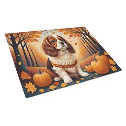 15 x 12 in. Unisex Cavalier Spaniel Fall Glass Cutting Board - Large