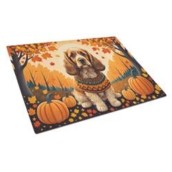 15 x 12 in. Unisex Cocker Spaniel Fall Glass Cutting Board - Large