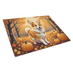 15 x 12 in. Unisex Corgi Fall Glass Cutting Board - Large
