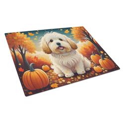 15 x 12 in. Unisex Coton De Tulear Fall Glass Cutting Board - Large