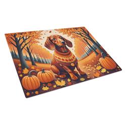 15 x 12 in. Unisex Dachshund Fall Glass Cutting Board - Large