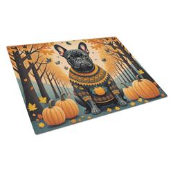 DAC1045LCB 15 x 12 in. Unisex Black French Bulldog Fall Glass Cutting Board - Large