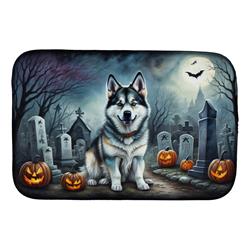 21 x 14 in. Unisex Alaskan Malamute Spooky Halloween Dish Drying Mat