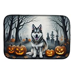 21 x 14 in. Unisex Alaskan Malamute Spooky Halloween Dish Drying Mat