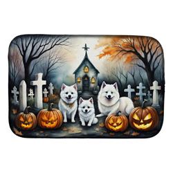 21 x 14 in. Unisex American Eskimo Spooky Halloween Dish Drying Mat