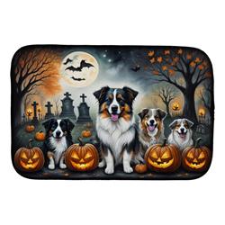 21 x 14 in. Unisex Australian Shepherd Spooky Halloween Dish Drying Mat