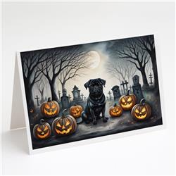 DAC2065GCA7P 5 x 7 in. Black Pug Spooky Halloween Greeting Cards & Envelopes - Pack of 8