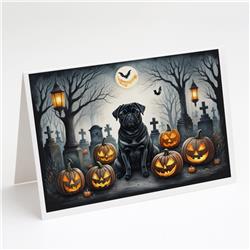 DAC2066GCA7P 5 x 7 in. Black Pug Spooky Halloween Greeting Cards & Envelopes - Pack of 8