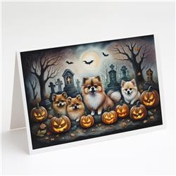DAC2068GCA7P 5 x 7 in. Pomeranian Spooky Halloween Greeting Cards & Envelopes - Pack of 8