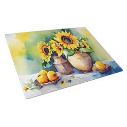 DAC1612LCB 15 x 12 in. Sunflowers in Watercolor Glass Cutting Board - Large