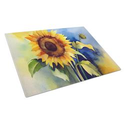 DAC1613LCB 15 x 12 in. Sunflowers in Watercolor Glass Cutting Board - Large