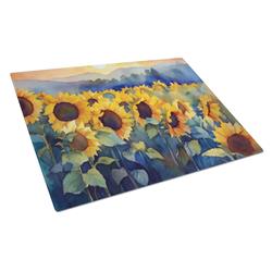 DAC1614LCB 15 x 12 in. Sunflowers in Watercolor Glass Cutting Board - Large