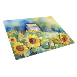 DAC1616LCB 15 x 12 in. Sunflowers in Watercolor Glass Cutting Board - Large