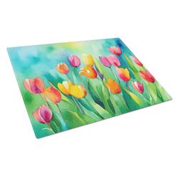 DAC1618LCB 15 x 12 in. Tulips in Watercolor Glass Cutting Board - Large