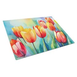 DAC1619LCB 15 x 12 in. Tulips in Watercolor Glass Cutting Board - Large