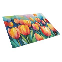 DAC1620LCB 15 x 12 in. Tulips in Watercolor Glass Cutting Board - Large