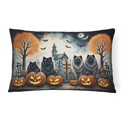 16 x 12 in. Unisex Keeshond Spooky Halloween Fabric Decorative Pillow
