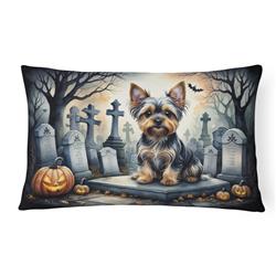 16 x 12 in. Unisex Yorkshire Terrier Spooky Halloween Fabric Decorative Pillow