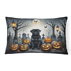 16 x 12 in. Unisex Black Pug Spooky Halloween Fabric Decorative Pillow