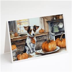 DAC1782GCA7P 5 x 7 in. Jack Russell Terrier Fall Kitchen Pumpkins Greeting Cards & Envelopes - Pack of 8