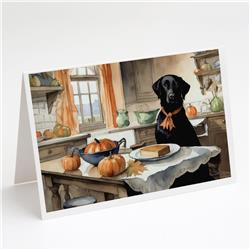 DAC1787GCA7P 5 x 7 in. Black Lab Fall Kitchen Pumpkins Greeting Cards & Envelopes - Pack of 8