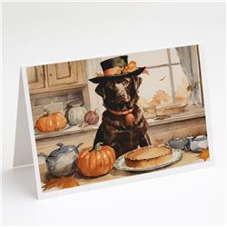 DAC1788GCA7P 5 x 7 in. Chocolate Lab Fall Kitchen Pumpkins Greeting Cards & Envelopes - Pack of 8
