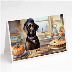 DAC1789GCA7P 5 x 7 in. Chocolate Lab Fall Kitchen Pumpkins Greeting Cards & Envelopes - Pack of 8