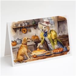 DAC1791GCA7P 5 x 7 in. Yellow Lab Fall Kitchen Pumpkins Greeting Cards & Envelopes - Pack of 8