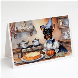 5 x 7 in. Unisex Miniature Pinscher Fall Kitchen Pumpkins Greeting Cards & Envelopes - Pack of 8
