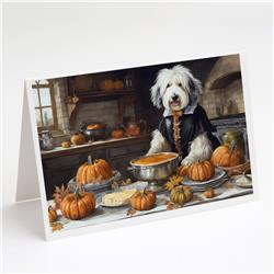 DAC1798GCA7P 5 x 7 in. Old English Sheepdog Fall Kitchen Pumpkins Greeting Cards & Envelopes - Pack of 8