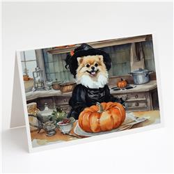 DAC1799GCA7P 5 x 7 in. Pomeranian Fall Kitchen Pumpkins Greeting Cards & Envelopes - Pack of 8
