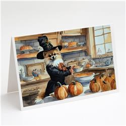DAC1800GCA7P 5 x 7 in. Pomeranian Fall Kitchen Pumpkins Greeting Cards & Envelopes - Pack of 8