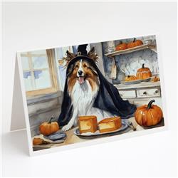 DAC1813GCA7P 5 x 7 in. Sheltie Fall Kitchen Pumpkins Greeting Cards & Envelopes - Pack of 8