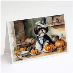 DAC1815GCA7P 5 x 7 in. Shih Tzu Fall Kitchen Pumpkins Greeting Cards & Envelopes - Pack of 8