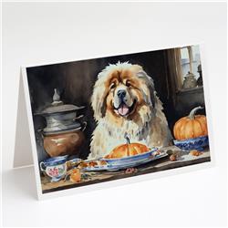 5 x 7 in. Unisex Tibetan Mastiff Fall Kitchen Pumpkins Greeting Cards & Envelopes - Pack of 8