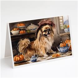 5 x 7 in. Unisex Tibetan Spaniel Fall Kitchen Pumpkins Greeting Cards & Envelopes - Pack of 8