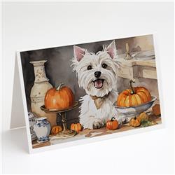 DAC1823GCA7P 5 x 7 in. Westie Fall Kitchen Pumpkins Greeting Cards & Envelopes - Pack of 8