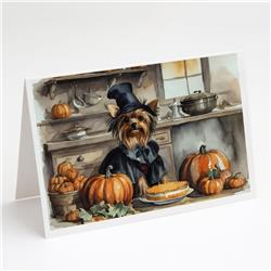 DAC1824GCA7P 5 x 7 in. Yorkie Fall Kitchen Pumpkins Greeting Cards & Envelopes - Pack of 8