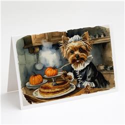 DAC1825GCA7P 5 x 7 in. Yorkie Fall Kitchen Pumpkins Greeting Cards & Envelopes - Pack of 8