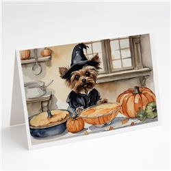 DAC1826GCA7P 5 x 7 in. Yorkie Fall Kitchen Pumpkins Greeting Cards & Envelopes - Pack of 8