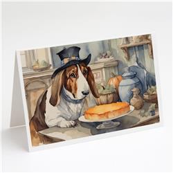 DAC1827GCA7P 5 x 7 in. Basset Hound Fall Kitchen Pumpkins Greeting Cards & Envelopes - Pack of 8