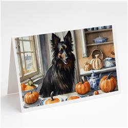 5 x 7 in. Unisex Belgian Sheepdog Fall Kitchen Pumpkins Greeting Cards & Envelopes - Pack of 8