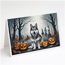 DAC2007GCA7P 5 x 7 in. Alaskan Malamute Spooky Halloween Greeting Cards & Envelopes - Pack of 8