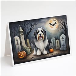 DAC2012GCA7P 5 x 7 in. Bearded Collie Spooky Halloween Greeting Cards & Envelopes - Pack of 8