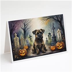 DAC2019GCA7P 5 x 7 in. Border Terrier Spooky Halloween Greeting Cards & Envelopes - Pack of 8