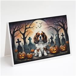 DAC2028GCA7P 5 x 7 in. Cavalier Spaniel Spooky Halloween Greeting Cards & Envelopes - Pack of 8