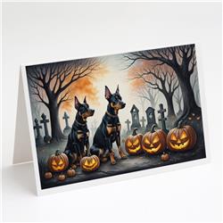 DAC2038GCA7P 5 x 7 in. Doberman Pinscher Spooky Halloween Greeting Cards & Envelopes - Pack of 8